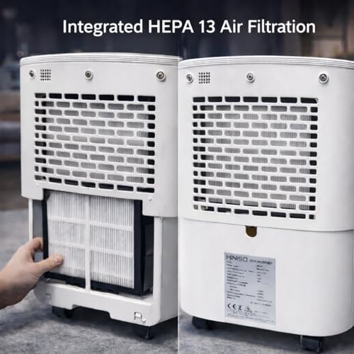 Image of HINISO 10L Smart Compressor Dehumidifier with HEPA 13 Air Purifier Filter Combo for Up to 2000 Sq.ft | WiFi App Control | Removes Moisture, Dust & Odours | Auto Defrost, Clothes Dry Mode, 2.5L Tank