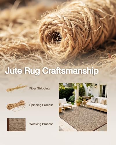 Image of Handmade Rectangular Jute Carpet Mixx Beige - Natural Fiber Rug for Living Room & Bedroom | Eco-Friendly & Durable | Size 4x6 Feet, Color- Mixx Beige