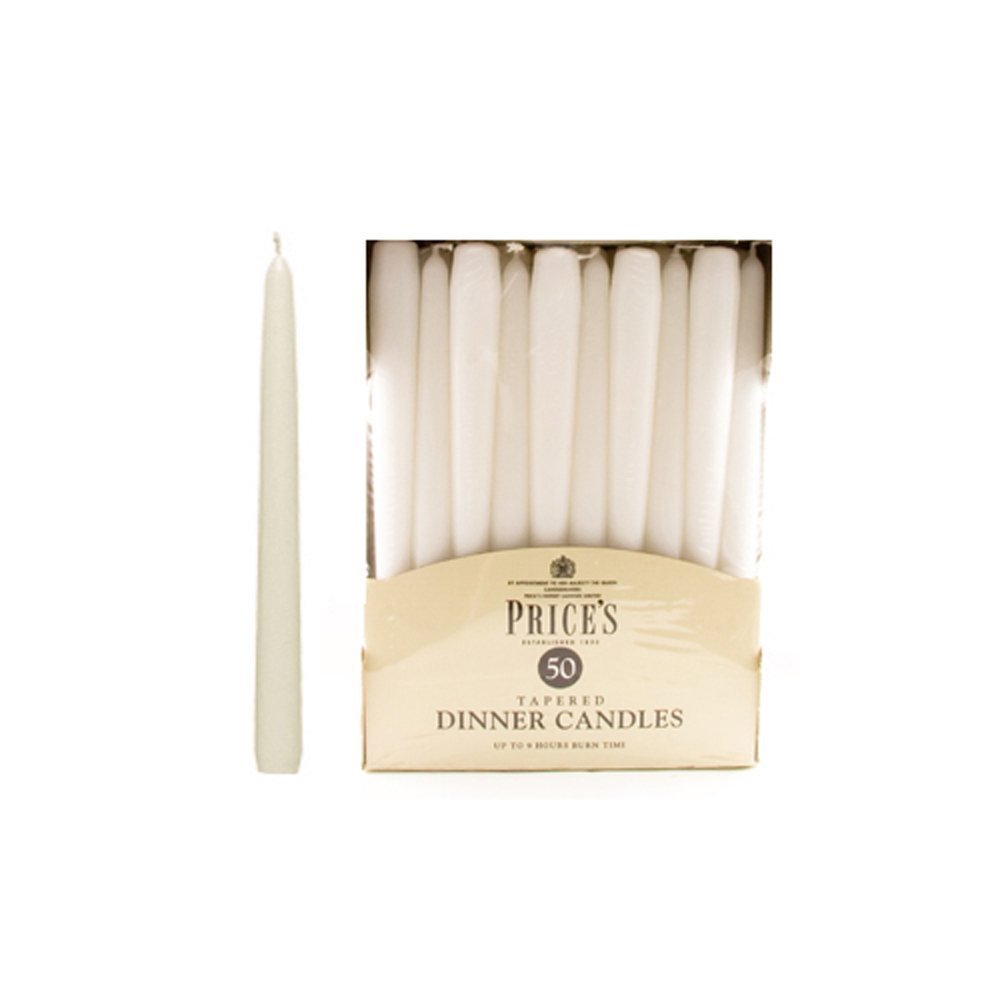 Price's Candles Tapered Dinner Candle Unwrapped 50 Pack White