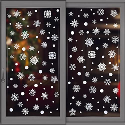 WALPLUS White Snowflake Window Stickers Reusable Christmas Window Clings Double Sided Christmas Window Stickers Removable Xmas Decorations Delicate Lace Snowflakes Christmas Window Decorations 138 PCS