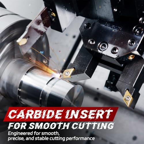 Image of Indexable Lathe Turning Tool 21Pcs Kit 3 /8'' 10mm Shank 7Pcs Metal Lathe Tools Holder Set with 14Pcs Turning Inserts for Turning Grooving Threading Boring Carbide Inserts Carbide Turning Tool