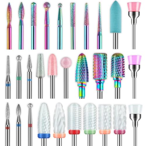 30Pcs Nail Drill Bits Set: 3/32 Inch Carbide Cuticle Ceramic Diamond Nail Bits for Nail Drill for...