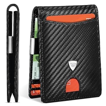 WONSEFOO Portafoglio Uomo Slim RFID Blocking in Fibra di Carbonio con 12 Slot per Carte di Credito, Bi-Fold - Nero