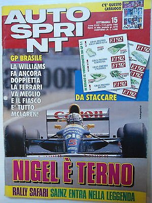  Auto Sprint n.15 7/13 apr 1992 Videoetichette -Williams-Ferrari-Mc Laren [SR]