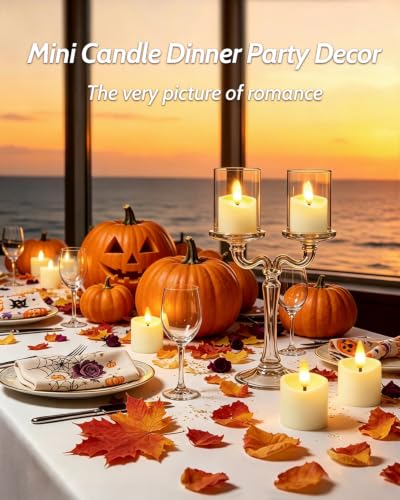 Image of 6 Pack Small Rechargeable Flameless Candles with Remote Timer | 1.5 inchx2 inch LED Tea Lights Votive Fake Candles Flickering Mini Candles Battery Operated for Halloween Wedding Party Home Decor