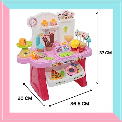 Image of LONGMIRE Plastic 42 Pcs Big Size Kitchen Playset | Musical & Light Kitchen Set Toy for Kids with Sound and Accessories Set for 4 Year Old (Lngmr-14- Candy Shop)