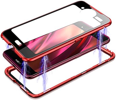 Vivo NEX Dual Display Magnetic Case, Metal Frame & Tempered Glass Back 2 in 1 Protector Case, Ultra-Thin Clear Luxury Scratch Resistant Shockproof Phone Case for Vivo NEX 2 (red)
