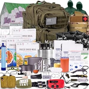 72-Hour Survival Kit | Emergency Bug Out Bag with First Aid, Water Filter, Food, Tools | 45L Tactical Backpack for Camping, Hiking, Outdoor Emergency Preparedness