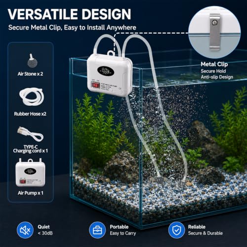 Image of Small Air Pump for Fish Tank 6 /12 Gallons, Aerator for Bait Bucket,Bubbler Stones for Aerator, Bait Bucket Air Pump,Quiet Voice, Suitable for Tropical Fish Enthusiasts and Fishing Enthusiasts