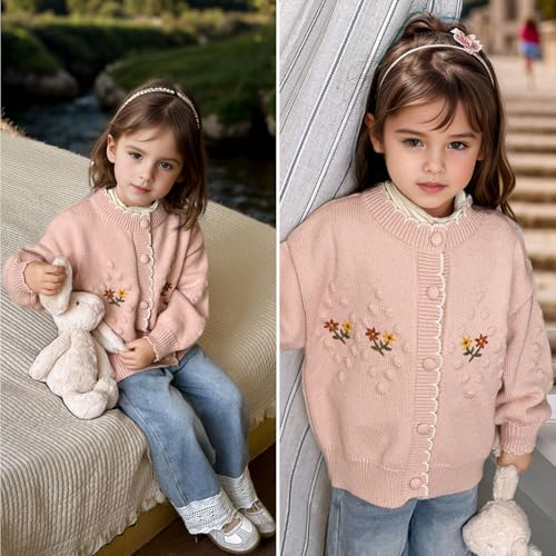 Image of Simplee kids Baby Sweater Toddler Girls Cardigan Sweater Embroidered Strawberry Knit Sweater