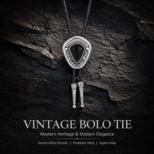 Image of Turquoise Bolo Tie for Men, Leather Braided Necktie Western Cowboy Bola Tie Costume Accessories for Men Women