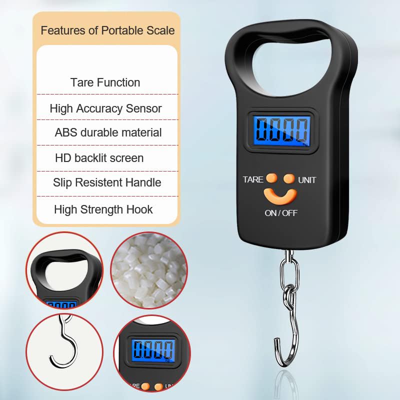 Miniatura 8 de Báscula digital de pescado, báscula de pesca, báscula de equipaje de 110 libras, mango grande SKEAP y pantalla LCD retroiluminada, equipo de pesca,