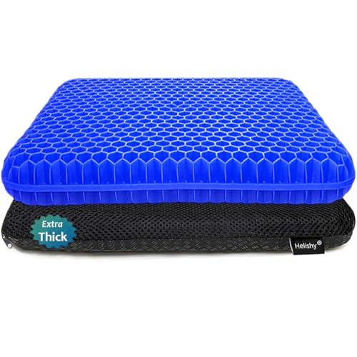 Image of Gel Seat Cushion, Office Seat Cushion Chair Pads for Office Home Car Wheelchair Long Trips - Extra Thick Gel Cushion for Pressure Sores, Tailbone, Back, Sciatica Pain Relief (Extra Thick, Blue)