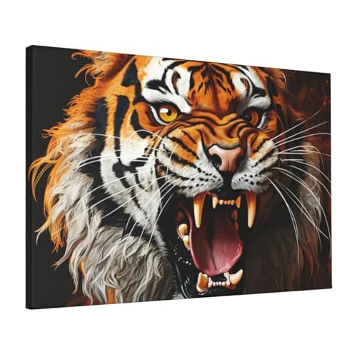 Tableau mural tigre rugissant grand format toile de chambre 40x61 cm