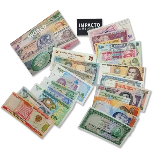 impacto coleccionables foreign currency collection - 25 different world currency banknotes - collectible currency foreign - old world currency collection - banknotes collection coa included