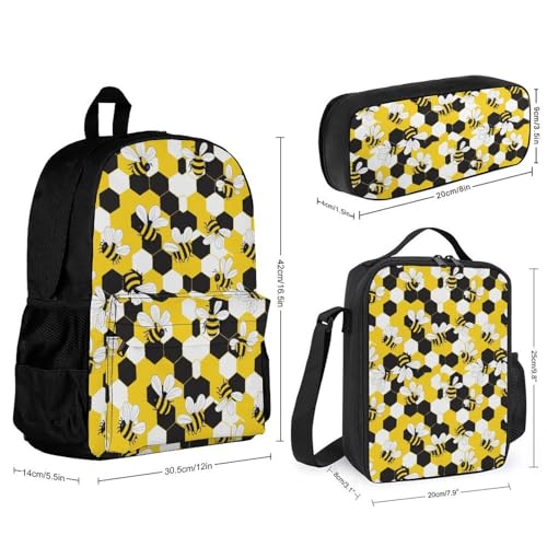 AMRANDOM 3PCS Backpack Lunch Bag Bee Backpack Sets2