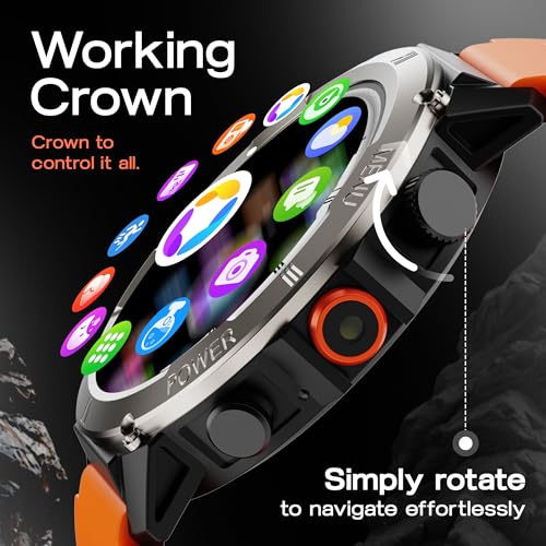 Image of GOBOULT Tuff Hawk Smart Watch 1.39'' HD Display, BT Calling, Working Crown, 150+Watchfaces, 450 Nits Brightness, AI Voice Assistant, SpO2 Monitoring (Green) (Saffron)