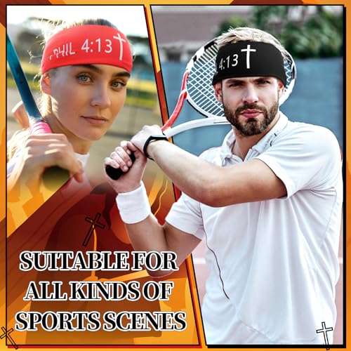 Image of 5 Pcs Christian Athletic Headbands Gifts Cross Headband for Men Women Bible Verse Workout Religious Stretchy Sweat Bands