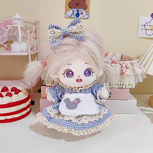 Image of niannyyhouse 20cm Plush Doll Clothes Lattice Maid Suit Headwear Apron Dress 8in Doll Accessories (Pink)