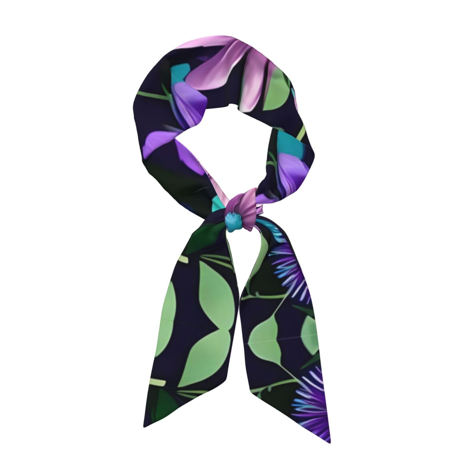 Whjssf Women's Black Purple Camellia Pattern Fashion Scarf Versatile Style, Soft And Silky For Dates, Travel