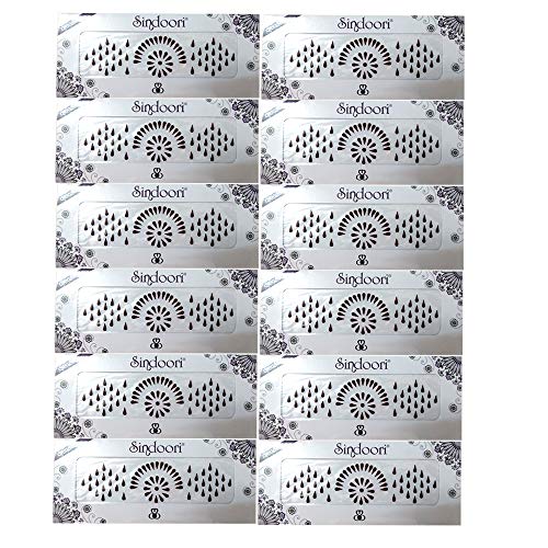 Sindoori Fancy Bindi Collection for Women - Reusable Bindi - Pack of 12 (Maroon Drop - Short Size)