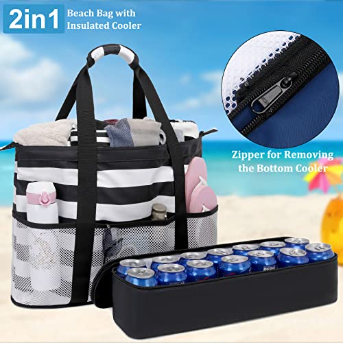 Image of JIANYA Beach Bag Women Waterproof Sandproof Beach Tote Bags with Cooler Top Zipper Large Totes for Beach Pool Travel Daily