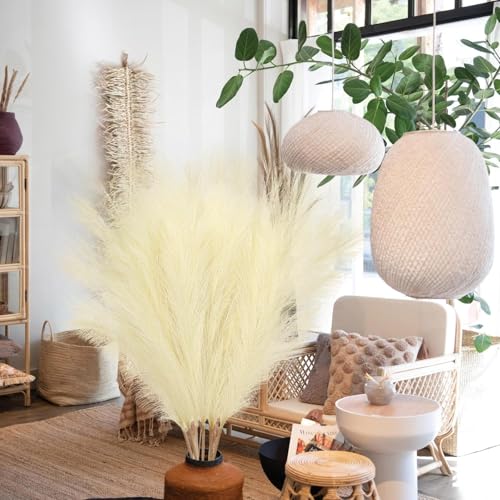 Mbsomnus 6 Pcs Off-White Pampas Grass Artificial 110cm Tall for Wedding Party Room Boho Home Floor Vase Decor - Image 4