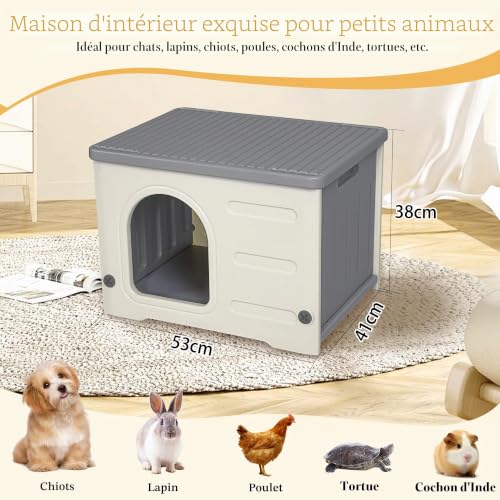 Niche pour chat d'extérieur imperméable en plastique résistant gris