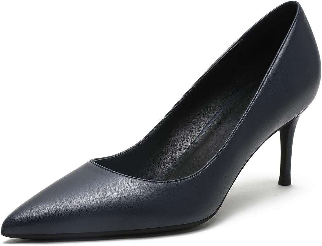 REKALFO Women Stiletto Wedding High Heels Pumps Office Special Dressy Pointed-Toe Fashion Matte Pump Shoes Dark Blue 7.5 US