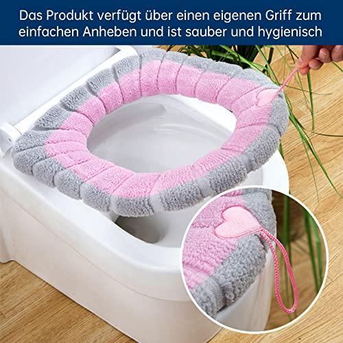 Dreamark 4 stück Toilettensitzbezug Waschbar WC Sitzwärmer mit Griff weiche WC Deckelbezug um die Klobrille im Winter warm zu bleiben Toilettensitzabdeckung universal dehnbar für Zuhause Büro – Bild 6