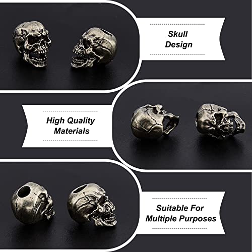 SUPERFINDINGS 2 Pieces Skull Knife Lanyard Bead Brass European Beads Antique Silver Large Hole Beads Paracord Cord Tool Bead 19 x 13 x 17 mm for Key Ring Hole 5.5 mm - Image 4