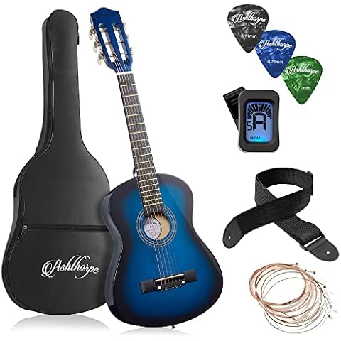 Ashthorpe 30-inch Beginner Acoustic Guitar Package (Blue), Basic Starter Kit w/Gig Bag, Strings, Strap, Tuner, Picks Cover