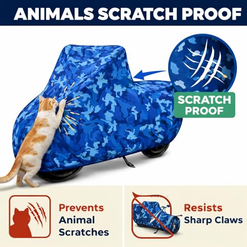 Image of 6X6 Heavy Duty Bike Cover for Raider 125, Water Proof Blue Jungle Print, All-Weather Protection, Waterproof, UV Resistant, Dustproof, Durable Outdoor Motorcycle Body Covers for Daily Use
