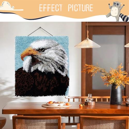 Image of EMISTEM Latch Hook Kits for Adults - DIY Latch Hook Rug Kits, Crochet Kit for Beginners, Rug Making Kits with Printed Canvas, Gift Packaging. (Bald Eagle,15x21)