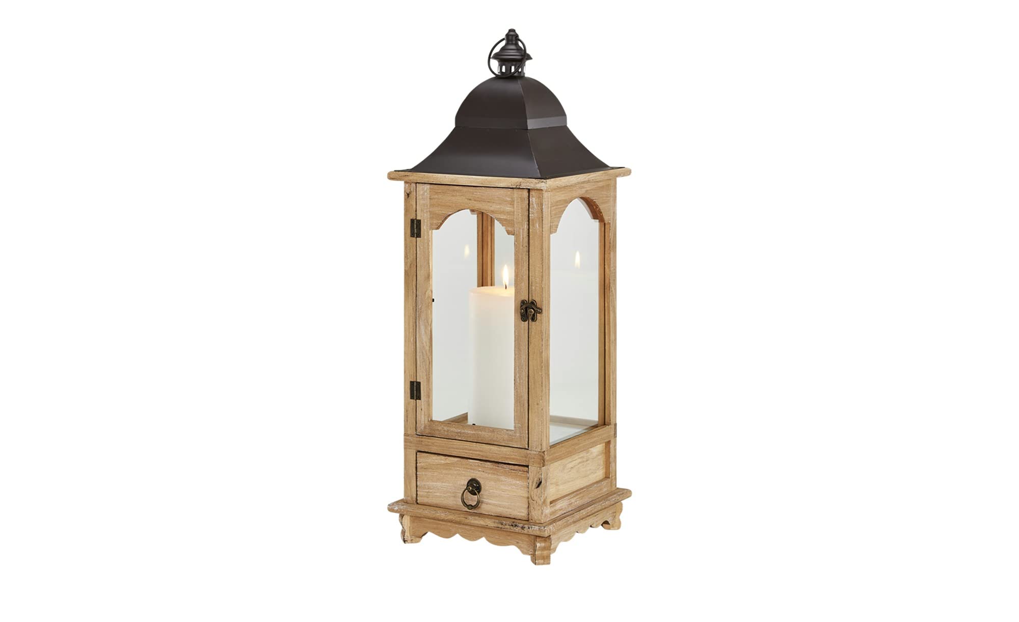 KHG Laterne cm in aus Holz, mit Schubfach, Kerzenständer, Kerzenhalter, Outdoor und Indoor, Deko, für Wohnzimmer, Balkon, Terrasse, Garten usw., Farbe:Natur-holzfarben, Kerzen-Sets:Single 68 cm