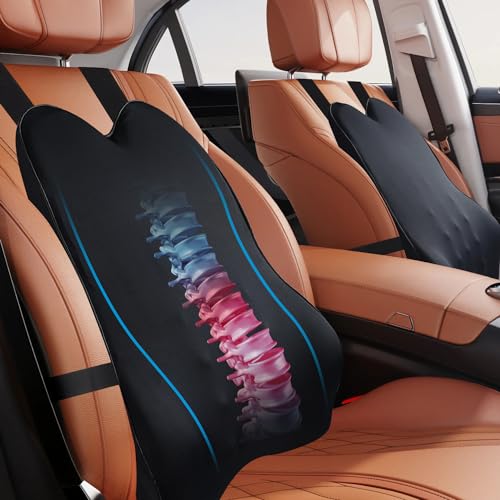 Lumbar Support Pillow For Car Seat Back Support Pillow For Car, Office, Gaming Chair, Recliner Memory Foam Back Cushion With Removeable And Washable Ice Fabric Cover and Double Adjustable Straps