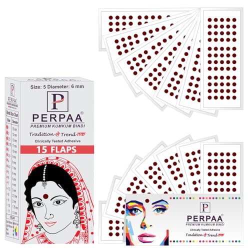 Image of PERPAA Premium Velvet Sticker Kumkum Bindi Box of 15 Flaps - Pottu for Women,Ladies, Girls (Size 5, Diameter 6mm, Dark Maroon)