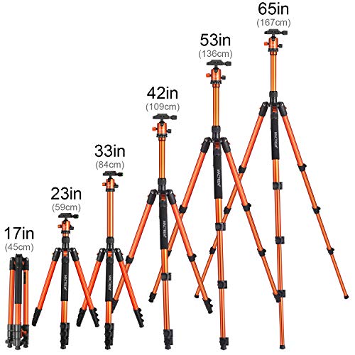 MACTREM Professional Camera Tripod with Phone Mount, 62" DSLR Tripod for Travel, Super Lightweight and Reliable Stability, Ball Head Tripod Detachable Monopod with Carry Bag (Orange) - Thumbnail 5