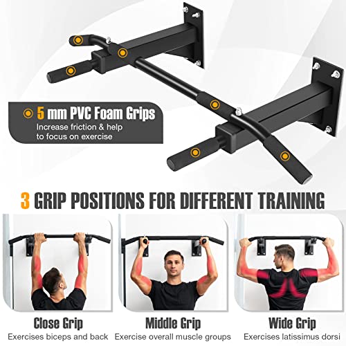 Gymax Pull Up Bar, 440Lbs Wall Mounted Pull Up Bar With 3 Grip Positions, Strength Training Chin Up Bar Station, Multi-Gripl Upper Body Fitness Workout Bar #TOP1