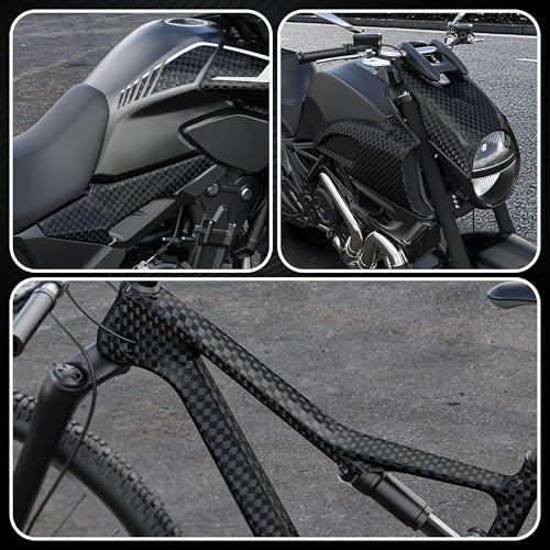 Image of Lypumso Carbon Fiber Vinyl Wrap, High Gloss Black Vinyl Film with Air Release Technology Suitable for Auto Exterior Interior Decor, Glossy Grid Brushed Metal Self Adhesive Decal for Cars 1ft x 5ft