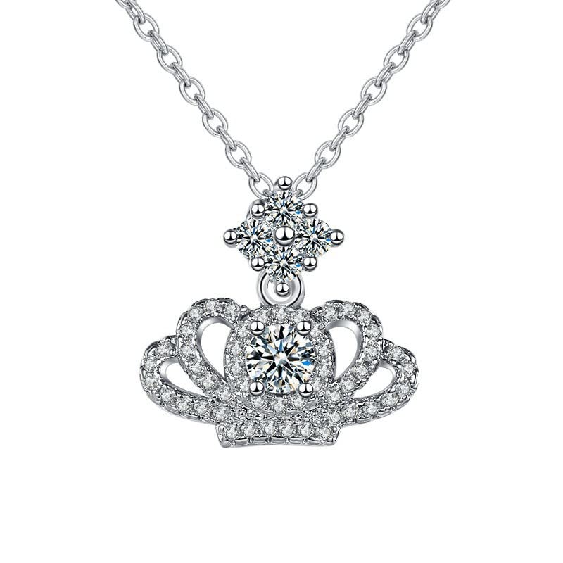 Colliers avec pendentif 9K pour femmes, tour de cou couronne en diamant de laboratoire blanc