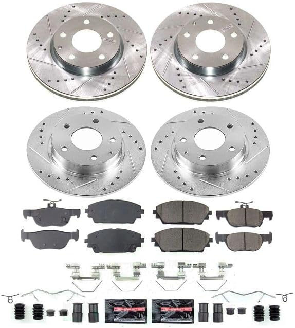 PowerStop Front and Rear Brake Kit For Mazda 3 2019-24 - Drilled and Slotted Disc Rotors with Ceramic Brake Pads Replacement, K8814