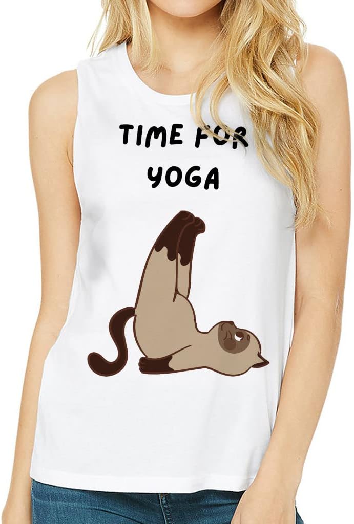 Cat Yoga Women's Muscle Tank - Funny Tank Top - Graphic Workout Tank