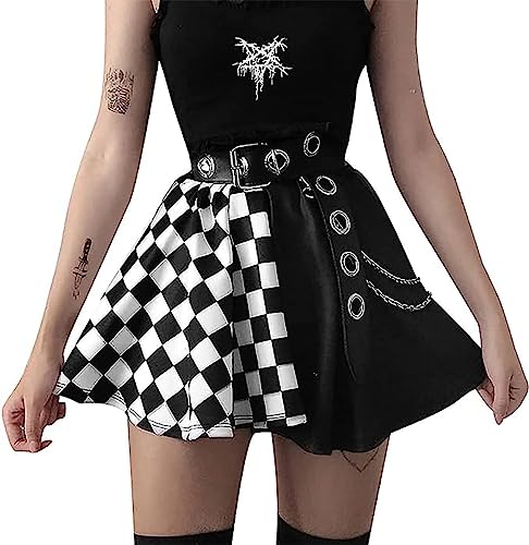Fiddy898 Goth Skirt High Waist Black Skater Skirts Pleated School Tennis Skirt-Pj M #TOP5