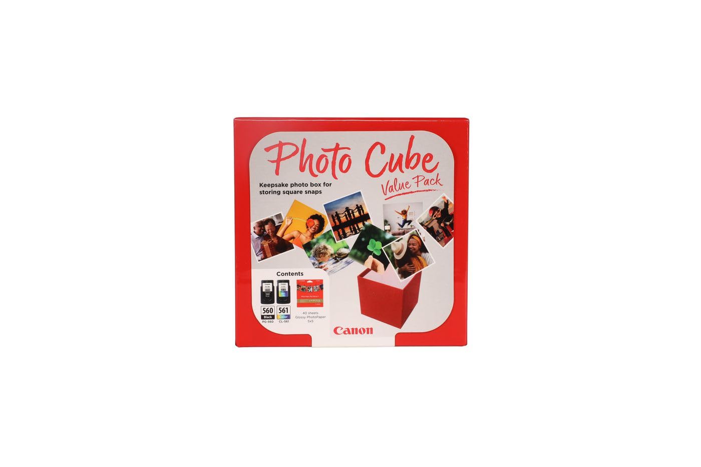 Canon PG-560 CL-561 Photo Cube Pack de cartouches Noir et Couleur + 40 feuilles de papier 13x13cm (emballage carton Photo Cube)