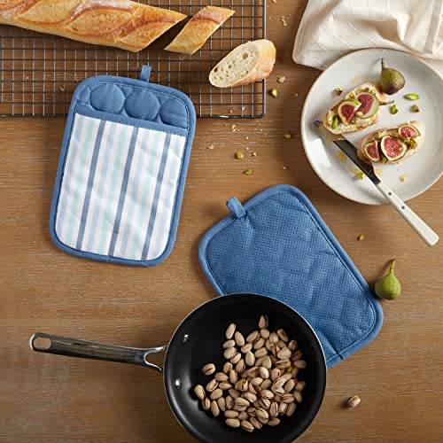Martha-Stewart-Daisy-Stripe-Pot-Holder-Set-2-Pack-Blue-7×10 Martha Stewart Daisy Stripe Pot Holder Set 2 Pack Blue 7×10