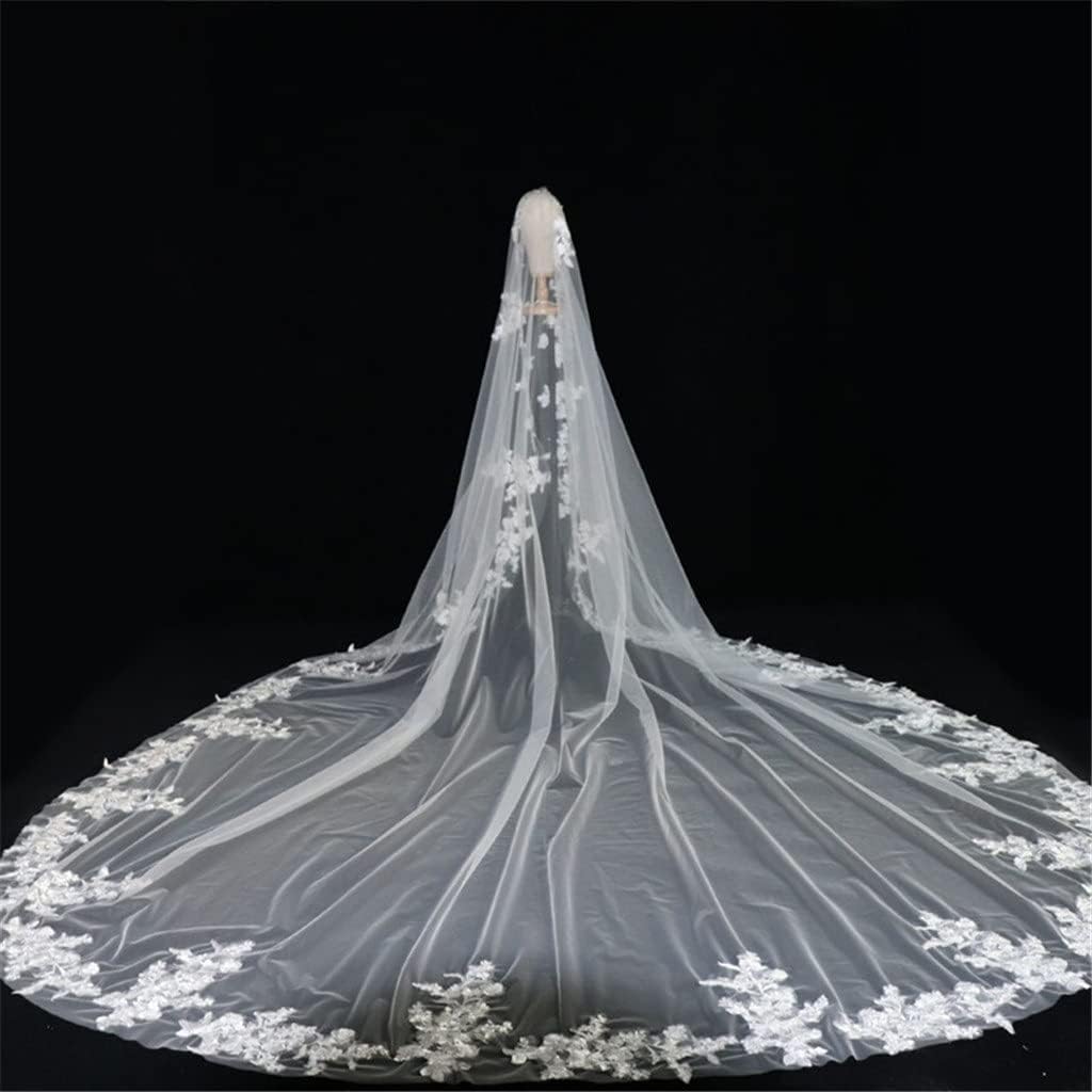 Long Pearls Wedding Veil Tulle 1T White Bridal Veil Crystal Beaded Bride Veil Ivory Bridal Party Veils(Ivory)