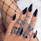Missgrace Bohemian Vintage Silver Black Stone Knuckle Ring Set Vintage Carving Elephant Cross Boho...