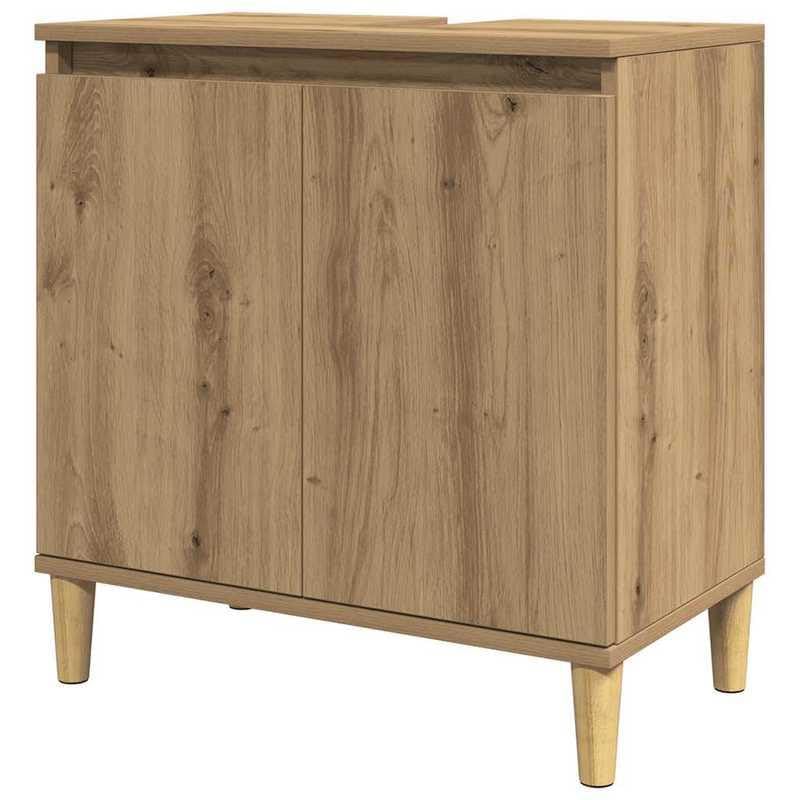 Eleganz Armario para lavabo de roble Artisan, 58 x 33 x 60 cm, juego de muebles de baño de madera y madera maciza de eucalipto, elegante y ahorra espacio para baños pequeños, duradero y fácil de