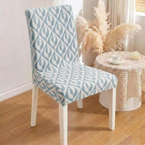 Image of HOMETHREADS Stretchable Elastic Jacquard Chair Seat Cover - Removable & Washable, Durable Seat Protector for Dining Room, Kitchen, Restaurant & Party Chairs (Blue, Pack of 1)